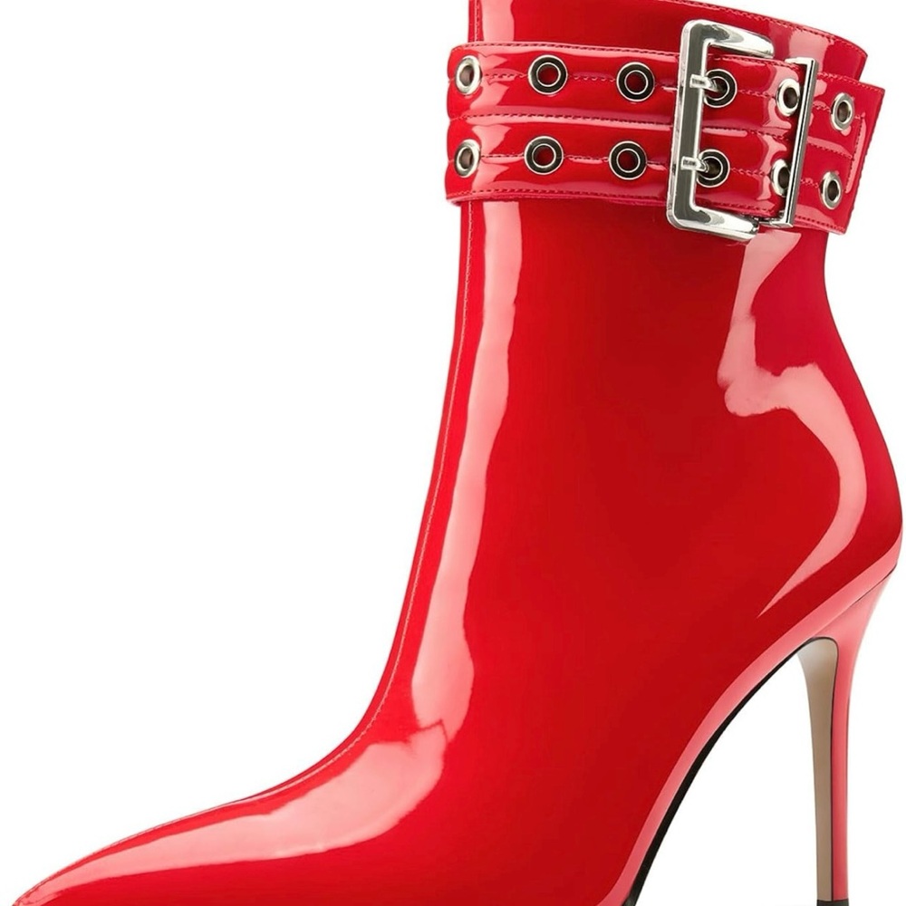Sleek Red Patent Leather Heeled Boots
